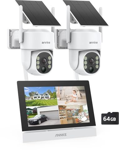 ANNKE Kit Surveillance sans Fil avec Écran LCD 7, 4CH 5MP NVR avec Écran Tactile IPS, 2 x 4MP PT Caméras Solaire Exterieur WiFi, Vision Nocturne Couleur, Détection Humaine, Audio Bidirectionnel
