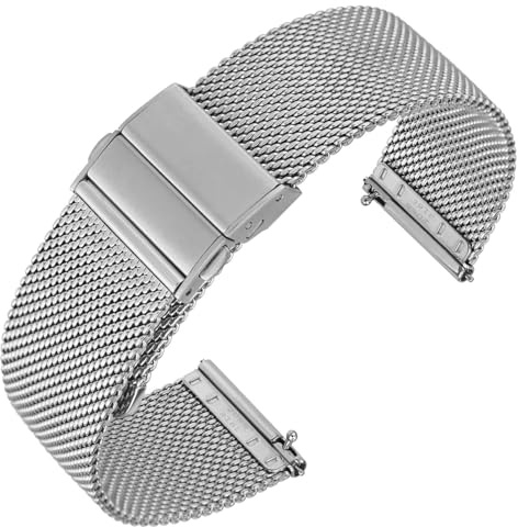 ANNEFIT Metall Mesh Uhrenarmband für Herren Damen, 316L Edelstahl Armband mit Schnellverschluss 18mm (Silber)