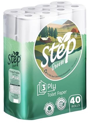 Step 100% Recycled 120 Rolls Quilted Toilet Tissue - Ultra-Soft, Strong, and Sustainable 3-Ply Toilet Paper - Bulk Pack (120)