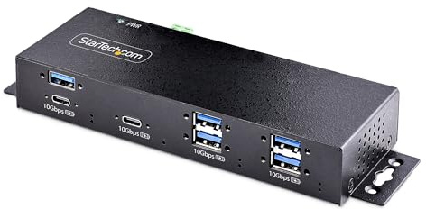 StarTech.com 7-Port industriell USB-hubb med nätadapter, 10 Gbps, metall, 5 x USB-A och 2 x USB-C nedströmsportar, TAA