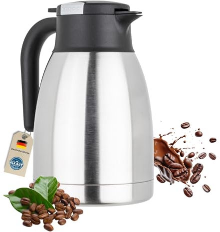 Isolierkanne aus Edelstahl 1,5l oder 2l Thermoskanne Kaffee isolierte Kaffeekanne Gastro Kaffeekaraffe Kaffespender auch für Camping & HLKauf-Block (Isolierkanne 1,5L & HLKauf-Block)