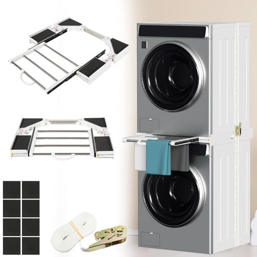 Jaxguom Cadre intermédiaire réglable de 54 à 73 cm, cadre intermédiaire avec corde à linge, cadre intermédiaire universel avec porte-serviettes extensible, noir et blanc