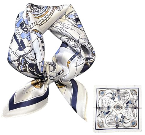 Cyiecweu Foulard Quadrata Donna di Seta, Bandana Donna, Sciarpa Elegante e Leggera, Sciarpa Seta per Mamma/Nonna, 70 x 70 cm, Blu Scuro