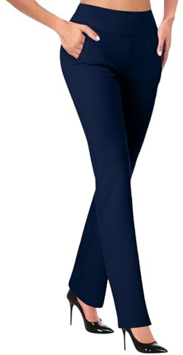 Générique Pantalons de Travail Extensibles Taille Haute pour Femmes, Jambes Larges, Pantalons évasés,de Bureau à Enfiler (Cyan,S)