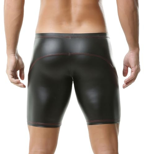 YUFEIDA Men's Wet Look Boxers Shorts Faux Leather Half Tights Leggings Swimwear Trunks Pants