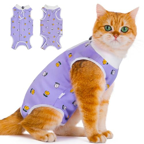 Cat Professional Recovery Suit，Body Suits for Abdominal Wounds or Skin Diseases，E-Collar Alternative for Cats, Onesie Cat Clothes After Surgery Collar & Cone Alternative