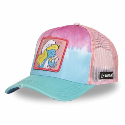 Capslab Kappe für Damen und Herren, Trucker-Kappe Die Schlümpfe, verstellbar durch Snapback, Türkis / Rosa, Einheitsgröße