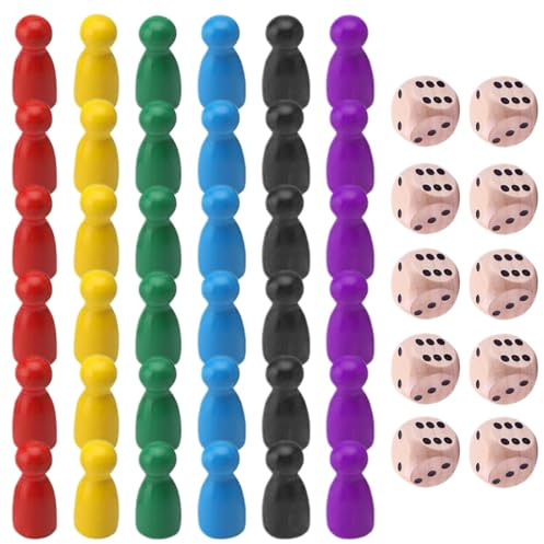 YUVKIN 24PC pedine in legno per giochi da tavolo e 10 dadi in legno, set di pedine colorate per giochi da tavolo, pedine a forma di bottiglia (multicolore)