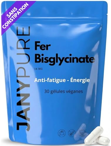 Fer Bisglycinate 14 mg - Haute Absorption & Digestion Facile - Fer Doux Sans Constipation - Anti-Fatigue & Énergie - Complément Alimentaire Sans Gluten - 30 Gélules Végan - Cure 1 Mois