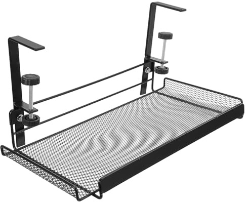 Gogogmee Mensola Sospesa Sotto Scrivania in Metallo con Morsetto Regolabile Cesto Organizer Nero per Cavi Documenti e Forniture Ufficio Ripiano Sottopiano Salvaspazio per Studio e Casa