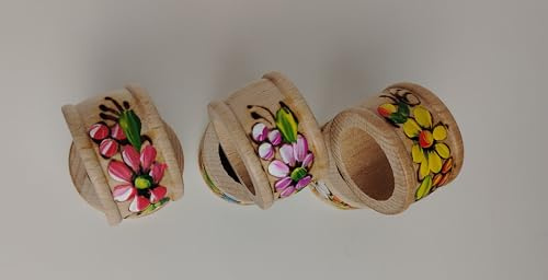 LA CASA DI EVA Anelli Portatovaglioli in Legno Dipinti a Mano con Fiori Colorati, Set da 6 Pezzi, Made in Italy
