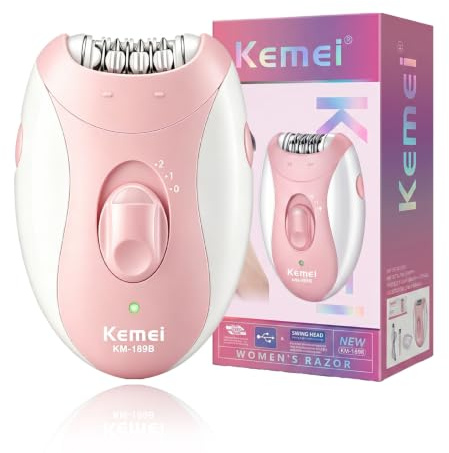 KEMEI 189B Electric Epilator for Women, LED Light & IPX5 Waterproof | 32 Stainless Steel Tweezers, Powerful Motor, Portable Hair Removal for Face, Legs & Bikini Line
