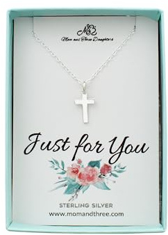 MOM & THREE DAUGHTERS Child's Tiny Cross Necklace | 925 Sterling Silver | 14 Chain | 15mm x 7mm Charm