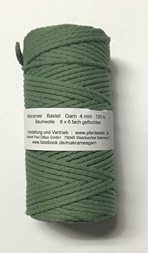 Makrameegarn Makramee Baumwollgarn Bastelgarn JADEGRÜN (Salbei) 100 Meter 4 mm