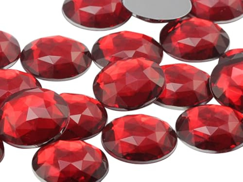 Lot de 50 strass ronds en plastique acrylique à dos plat pour la fabrication de bijoux, bijoux fantaisie, décoration de cosplay - 13 mm (rubis rouge)