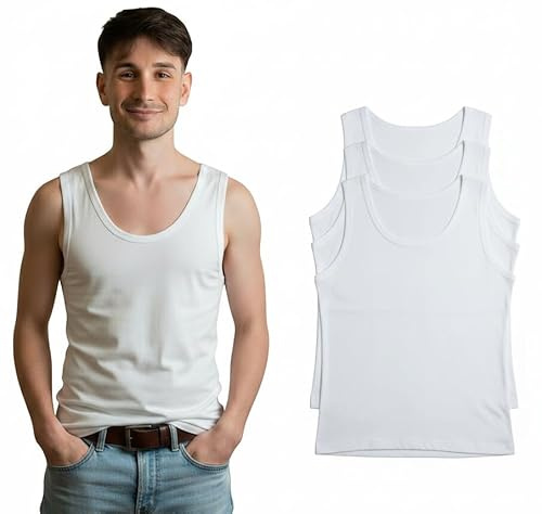Set da 3 Pezzi Canottiere Uomo in Cotone, Canotte Intime Uomo Cotone, Canottiera Intima Uomo Spalla Larga Leggera e Traspirante 100% Cotone, Intimo Uomo Bianca Nera