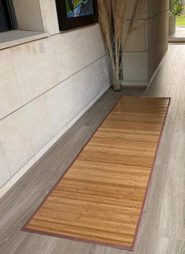 TEJIDOS EL MUNDO Alfombra BAMBÚ Antideslizante, Alta Resistencia, para Interior y Exterior. - 067x240 cm., Marron