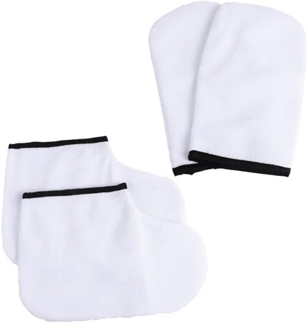 4pcs Wax Gloves Paraffin Wax Glove and Paraffin Booties Large Paraffin Bath Bags Heated Manicure Hand Cover Paraffin Bath Treatment Gloves Mittens Bath Mat White Spa