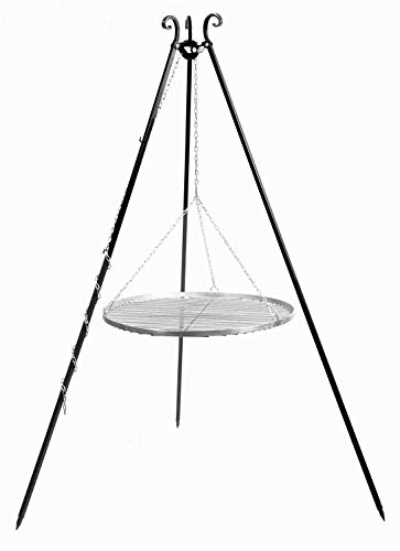 JS Garten Deko Schwenkgrill H 180 cm mit Grillrost Ø 80 cm aus Edelstahl Dreibein Grill Tripod Grillständer CookKing