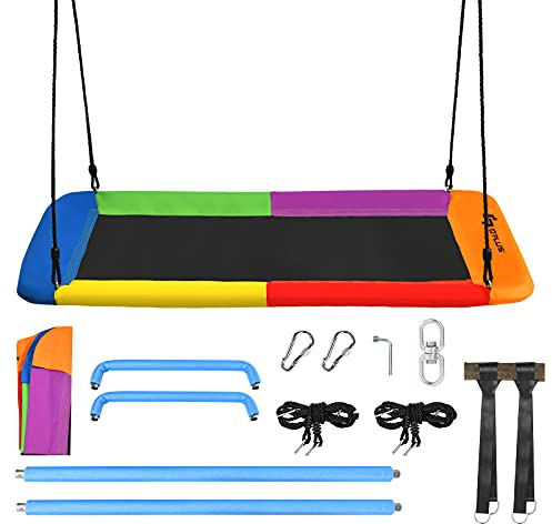 DREAMADE Nestschaukel, 100-180 cm höhenverstellbar, Baumschaukel bis 150 kg belastbar, Tellerschaukel für Innen & Außenbereich, Gartenschaukel für Kinder & Erwachsene, 150 x 80 cm (Bunt)