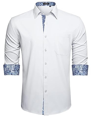 HISDERN Chemises Blanches pour Hommes Regular Fit Business Work habillée Chemises Formelles à Manches Longues avec Poche