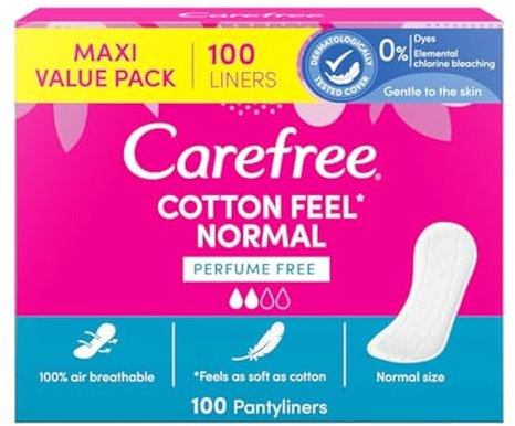 Carefree Salvaslip Cotton Feel Normal Senza Profumo, Salva slip donna 100% traspiranti per tutti i tipi di slip, Comodi proteggi slip che si adattano ai movimenti del corpo, Maxi Formato 100 salvaslip