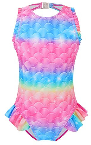 TiaoBug Flicka sjöjungfru baddräkt baddräkt med volanger barn badmode beachwear 98 104 110 116 122 128 134 140 146 152, Rosa R, 134-140