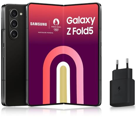 Samsung Galaxy Z Fold5 Smartphone Android 5G avec Galaxy AI, 256 Go, Chargeur Secteur Rapide 25W Inclus [Exclusivité Amazon], Smartphone déverrouillé, Noir, Version FR