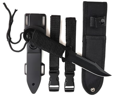 GASHER New Scuba Diving Knife with Leg Straps & Sheath,Black Stainless Steel Tactical Knife, Razor Sharp - Lightweight Diving Equipment for Spearfishing, Snorkeling, Hunting, Rescue & Water Sports
