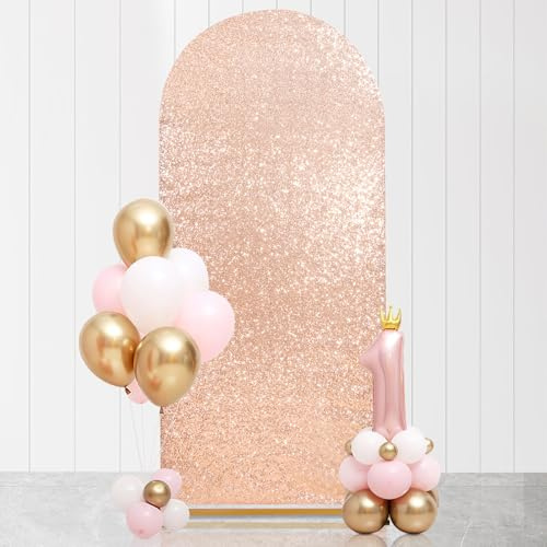 Cubierta de Fondo de Arco de Oro Rosa de 6.6 pies, Fundas de Soporte de Arco de Lentejuelas con Purpurina para decoración de Fiestas, Ceremonias, Despedidas de Soltera