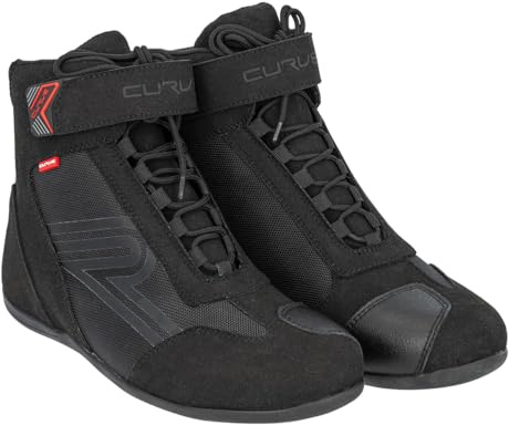 CURVE Bottes moto Radium Noir, Micro amara, Renfort changement et talon, Détails rouges et réfléchissants, Lacets, Adultes, CE