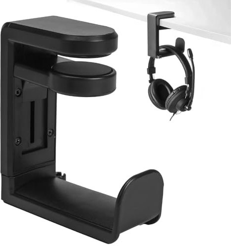 HO2NLE Headphone Stand Holder with Cable Clip Black Headphone Holder 360 Degree Swivel Springed Desk Clamp Headphones Hanger Hook Universal Adjustable Gaming Headset Stand Built in Cable Storage