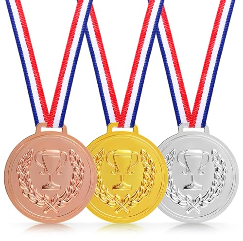 1st 2nd 3rd Medals Awards for Adults and Kids, 3 Pack Gold Silver Bronze Plastic Winner Award Medals for Awards with Ribbon Necklaces, Wheat Ear Trophy Medals for Sports Games Competition Students