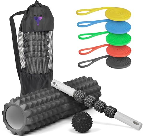 Kit Foam Roller per Automassaggio Muscolare - Rullo Massaggio Muscolare - Esercizi Roller Pilates (Nero)