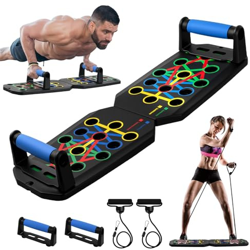 24 in 1 Tavola per Flessioni, Push Up Board con Rivestiento Silicone, 2 Corda di Tensione, 20 Cuscinetti Adesivi e Sacca, Palestra Multifunzione Uomo Donna, Fitness Attrezzi Casa,Capacità Carico 150kg