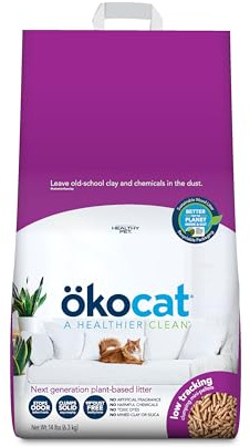 ökocat Less Mess Low Tracking Wood Clumping Cat Litter Mini- Pellets, Unscented, 14 pounds - Natural Ingredients, Stops Odor, Clumps Solid, 99% Dust Free, Great for Long-Hair Breeds