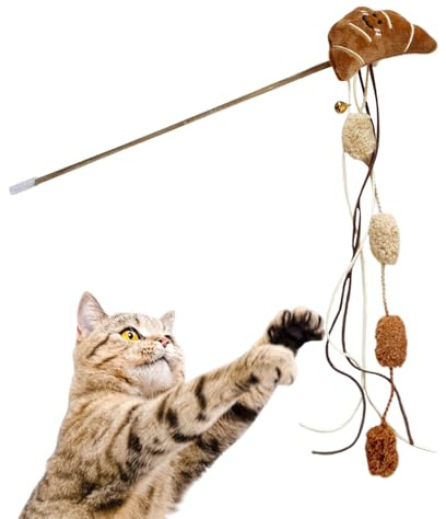 Générique Canna giocattolo per gatti, gioco per gattini, tema cibo, canna interattiva per gatti con campanellino e frangia per inseguimento e caccia in interni ed esterni
