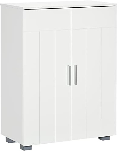 kleankin Mobile Bagno con 2 Ante con Soft Close, Mobiletto Bagno Salvaspazio con Ripiani Regolabili, Armadietto da Terra per Sala da Pranzo, Salotto, Soggiorno, Cucina, 60x30x80 cm, Bianco