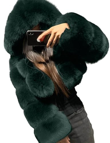 Duohropke Giacca in pelliccia da donna, corta, elegante, mantello in pelliccia sintetica, taglio corto, giacca invernale autunnale calda, con cappuccio, giacca invernale, mantello a maniche lunghe