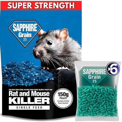 Rat Poison Super Strength (6 x 25g) Bait & Mouse Killer Grain – Extra Strong Maximum Power Rodent Control – Quick Acting, All-Weather, Single Feed Bait Packs.