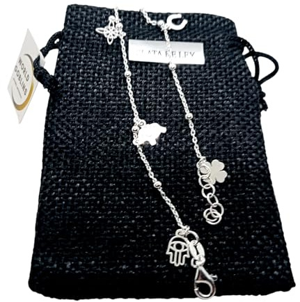 WORLD GOBLINS Pulsera de la Suerte Plata de Ley 925 Mujer | Trébol, Herradura, Nudo de Bruja, Elefante y Mano de Fátima | Joyería, Amuleto Protección, Regalo Original Hecho a Mano (925 - De la Suerte)