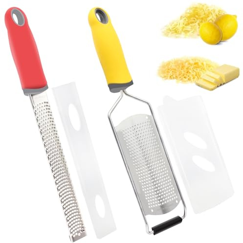 Sunsorld Lot de 2 Râpes à Fromage et Zesteur en Acier Inoxydable, Râpe de Cuisine avec Poignée Antidérapante pour Parmesan, Citron, Gingembre, Ail, Lavable au Lave-Vaisselle
