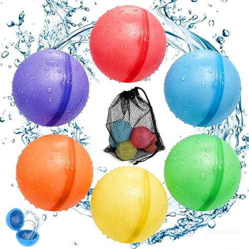 6 Pz Palline Gel Acqua che si Gonfiano, Palloncini d'Acquas Riutilizzabili, Gavettoni Riutilizzabili Bombe d'Acqua in Silicone per battaglie, piscina e feste in giardino (6,5 cm)
