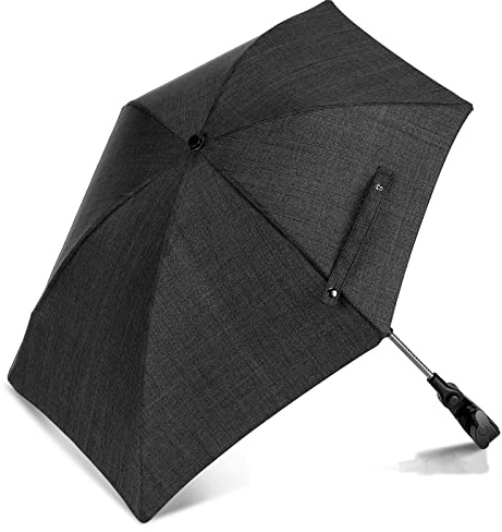 Sombrilla Universal Carrito de Bebé, Soporte para Tubos Redondos y Ovalados, Sombrilla Protección UV 50+, con Abrazadera de Fijación, 78cm Diámetro, para Cochecito y Silla de Paseo Bebé, Negro