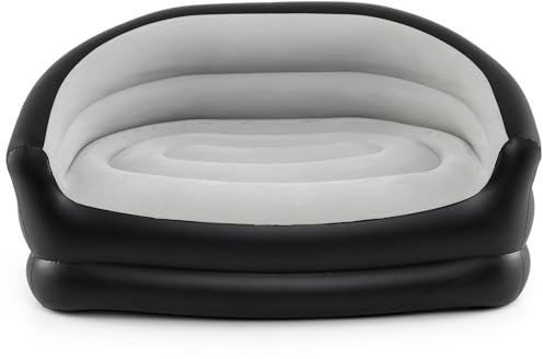 COSTWAY Poltrona Gonfiabile a 2 Posti, Divano Gonfiabile Portatile con Superficie Vellutata, Braccioli, Sedia da Lounge per Esterno Interno Campeggio Viaggi, 143x96x74 cm