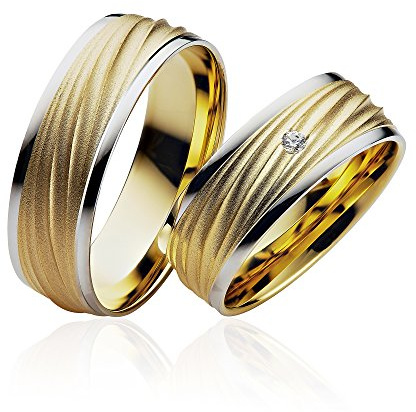 Verlobungsringe Eheringe Trauringe Partnerringe 2 Ringe Gold Plattiert P907 *mit Gravur und Stein*