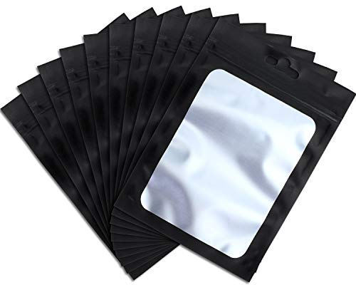 100 Pezzi Sacchetti in Mylar con Chiusura Richiudibili con Finestra Pulita Caffè Sacchetto d'Imballaggio per Forniture di Stoccaggio per Alimenti (Nero, 5.1 x 8.3 Pollici)