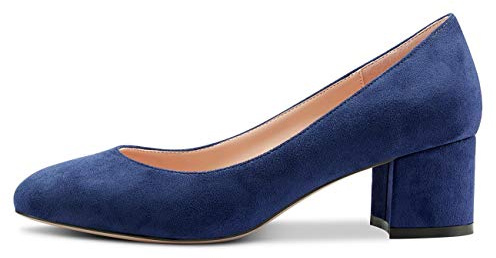 Castamere Femme Moyenne Talon Bout Ronde Carré Bloc Talon Escarpins 5CM Bleu Foncé Suède Chaussures EU 40