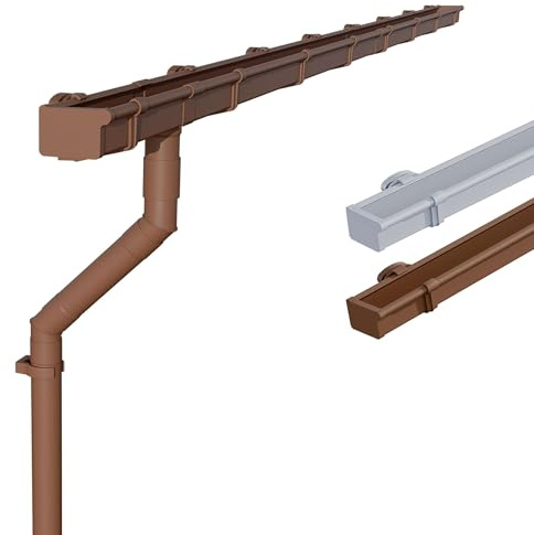 INEFA Dachrinnen Set PVC für Gartenhaus, Carport & Terrasse, NW83 / 83mm Kastenrinne 5m Braun 1 Dachseite, Dachrinne Kunststoff - ideal als Regenrinne für Pavillon