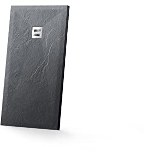 Piatto Doccia 80x80cm Marmoresina Effetto Pietra Antracite Gel Coat Altezza 2,5cm Tagliabile Piletta Inclusa Mod. Messapia